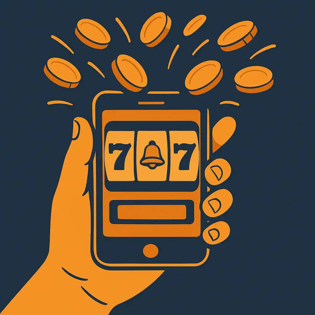 Player spinning slot reels on a mobile phone